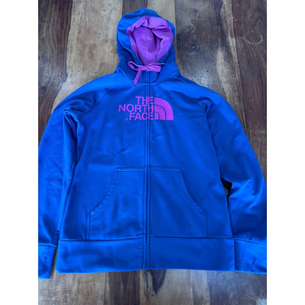 THE NORTH FACE hoodie womens M blue purple full zip raglan logo sweatshirt